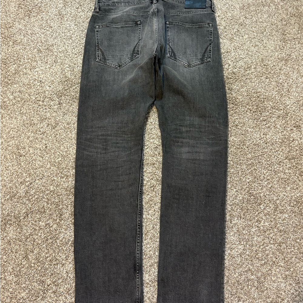 AllSaints Mens 32 Reed Black Washed Denim Stretch Jeans Button Fly Straight Fit